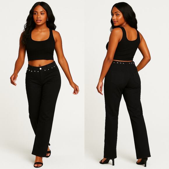 Rocawear Black Pants Gold Studded Low Rise Y2K Streetwear Women’s | Size 5/6 - Picture 1 of 11